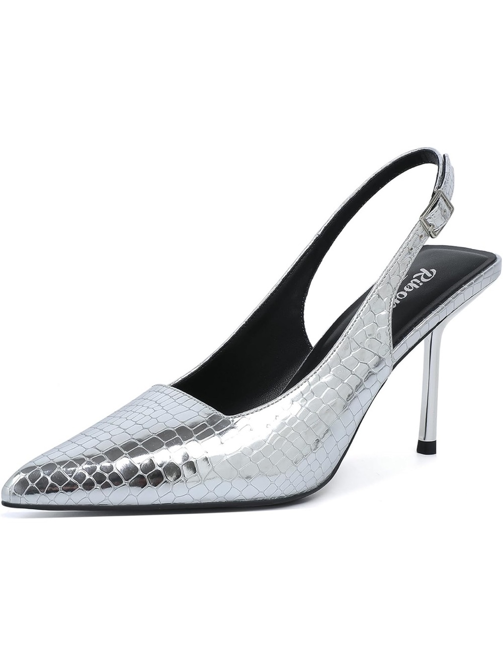 Ribongnz Silver Slingback Pointed Toe Stiletto